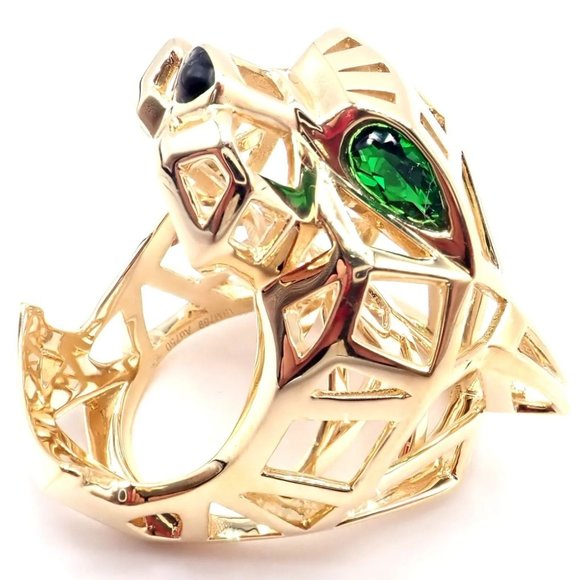 Authentic! Cartier Panther Panthere 18k Yellow Gold Tsavorite Onyx Large Ring - Picture 3 of 12